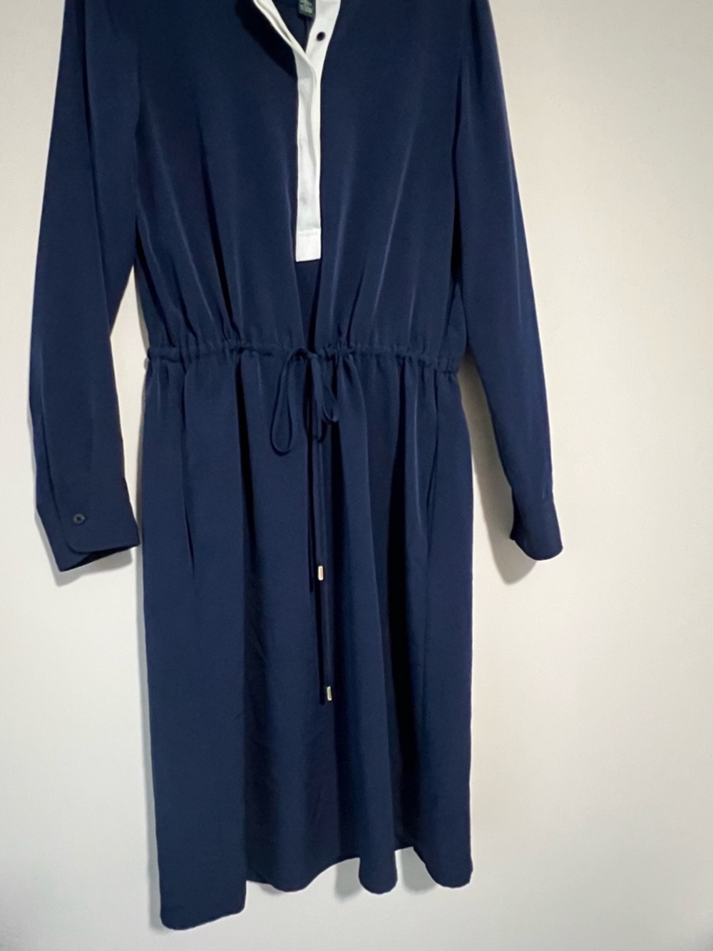 Ralph Lauren Navy Long-Sleeve Shirt Dress with Drawstring Waist and White Trim - Picture 9 of 9